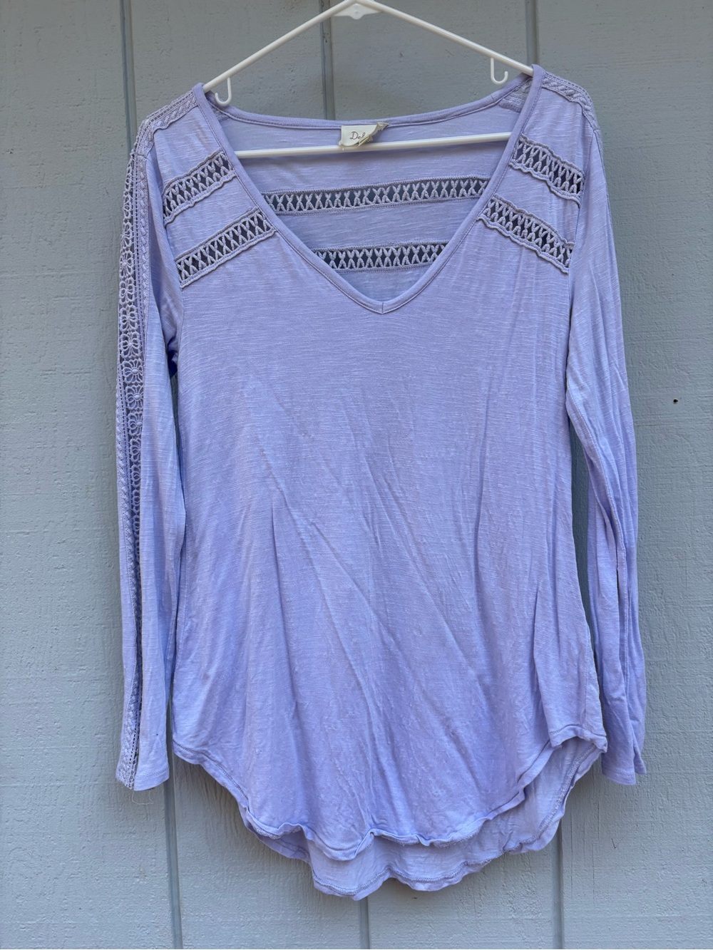 Anthropologie Deletta V-Neck Lace-Trim Long Sleeve Top - Lavender